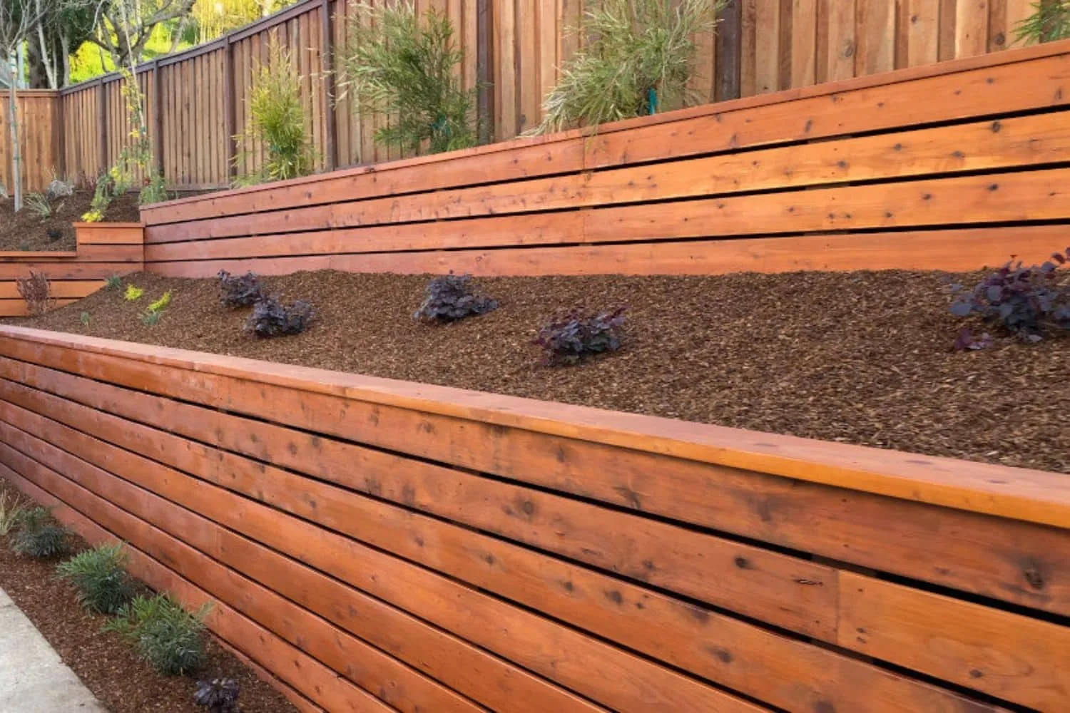 Timber retaining wall built for a residential garden in Moreton Bay